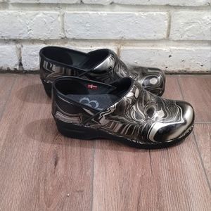 Sanita Black and Silver Leather Clog Size 37